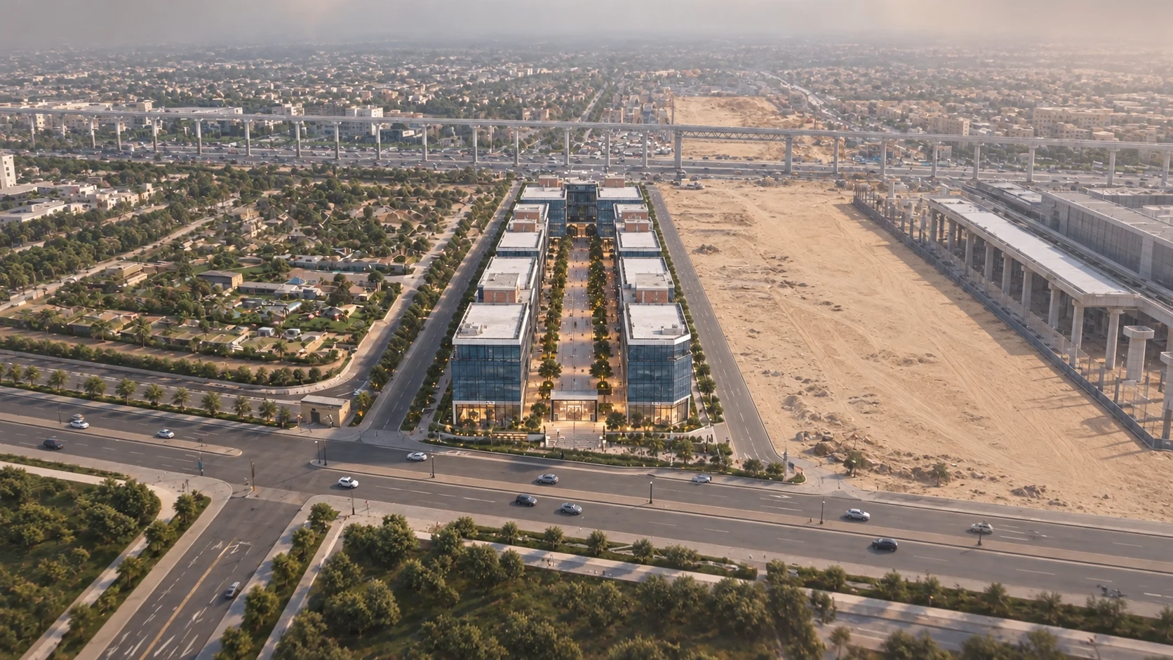 تصور جوي لمول West Eleven ومحيطه بعد اكتمال التشطيب